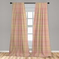 thumbnail image 4 of Ambesonne Yellow Plaid Curtains, Tartan Floral Vintage, Pair of 28"x84", Pastel Pink and Avocado Green, 4 of 4