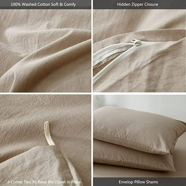 MooMee Bedding Duvet Cover Set 100% Washed Cotton Linen Like Textured  Breathable Durable Soft Comfy (Comforter Not Included) Taupe, King Size 