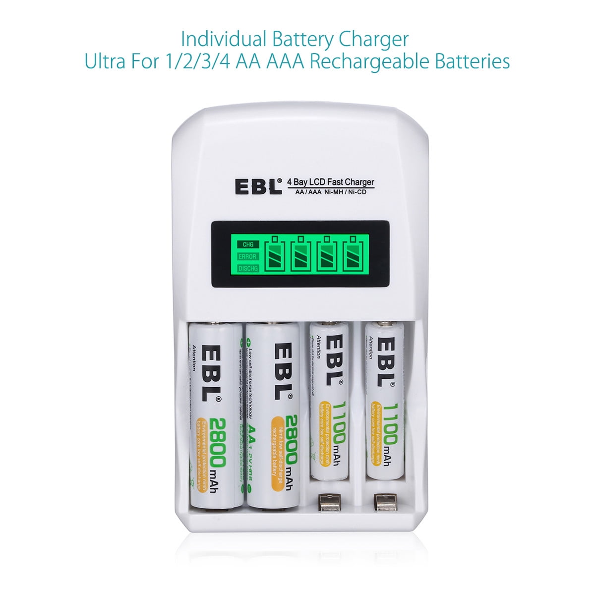 EBL 8-Pack Rechargeable AA Batteries with LCD Battery Charger for AA AAA Ni-MH Ni-CD Batteries