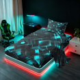 thumbnail image 2 of Manfei Neon Geometric Twin Sheets, Gradient Plaid Bedding, Teal and Black, Black Reversible 3 Pieces1 Flat Sheet + 1 Fitted Sheet + 1 Pillowcase, 2 of 6