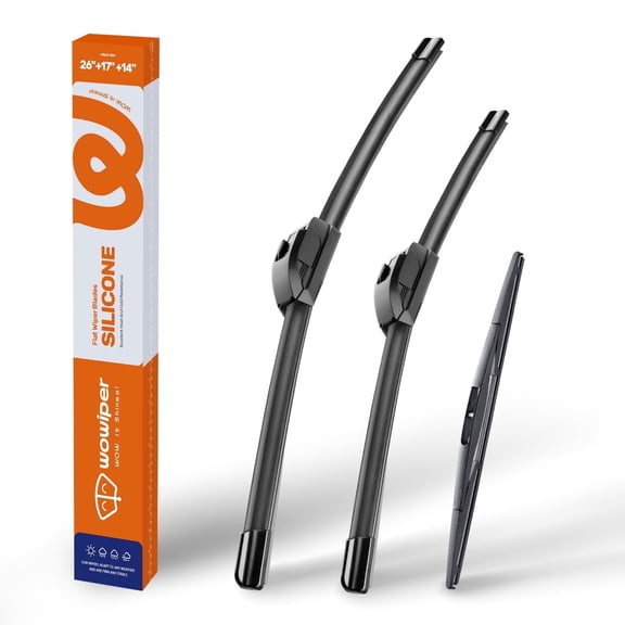 WOWIPER 26" 17" 14" Premium Silicone Wiper Blades 3-Pack – Water Repellent Beam Fit J-Hook – OEM All-Season with Rear Wiper for Subaru Forester 2012-2018