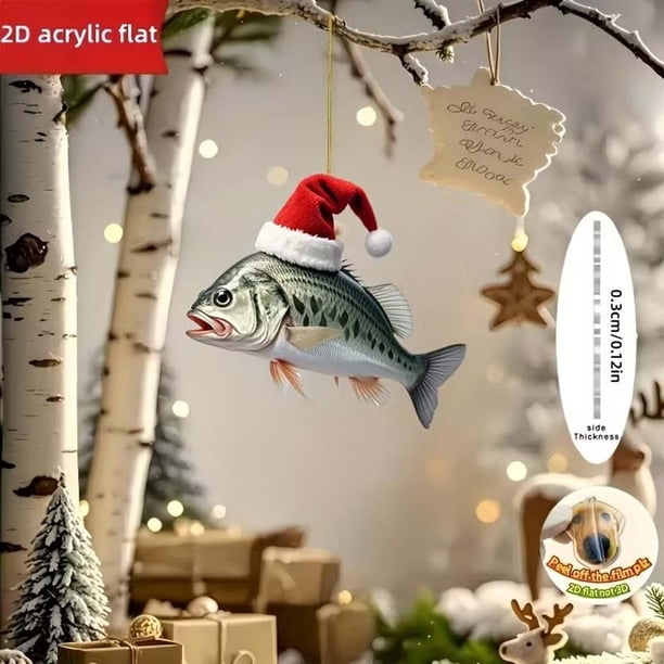 Adornos navideños, adornos navideños, regalos navideños, adornos navideños con agujero para árbol, colgantes acrílicos planos 2D, decoración navideña para árbol, adornos para coche, un helicóptero