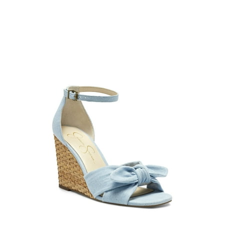 

JESSICA SIMPSON Womens Light Blue Woven Padded Adjustable Bow Accent Ankle Strap Delirah Square Toe Wedge Buckle Dress Espadrille Shoes 6.5 M