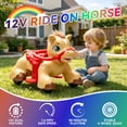 thumbnail image 5 of Xuanlur 12V Unicorn Ride on Toy for Toddlers, Interactive Battery Powered Electric Car w/Glowing Horn & Magic Sounds, Carrot Toy, Comb, Plush Mane, Ride on Horse for Kids Ages 1.5-3 Years Old, Brown, 5 of 7