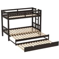 thumbnail image 3 of Twin Over Pull-out Bunk Bed with Trundle, Multi-Functional Wooden Bunk Bed Can for 4 People with Ladder and Safety Rail, Bottom Bed Can Convertible into Large Bed, 3 of 6