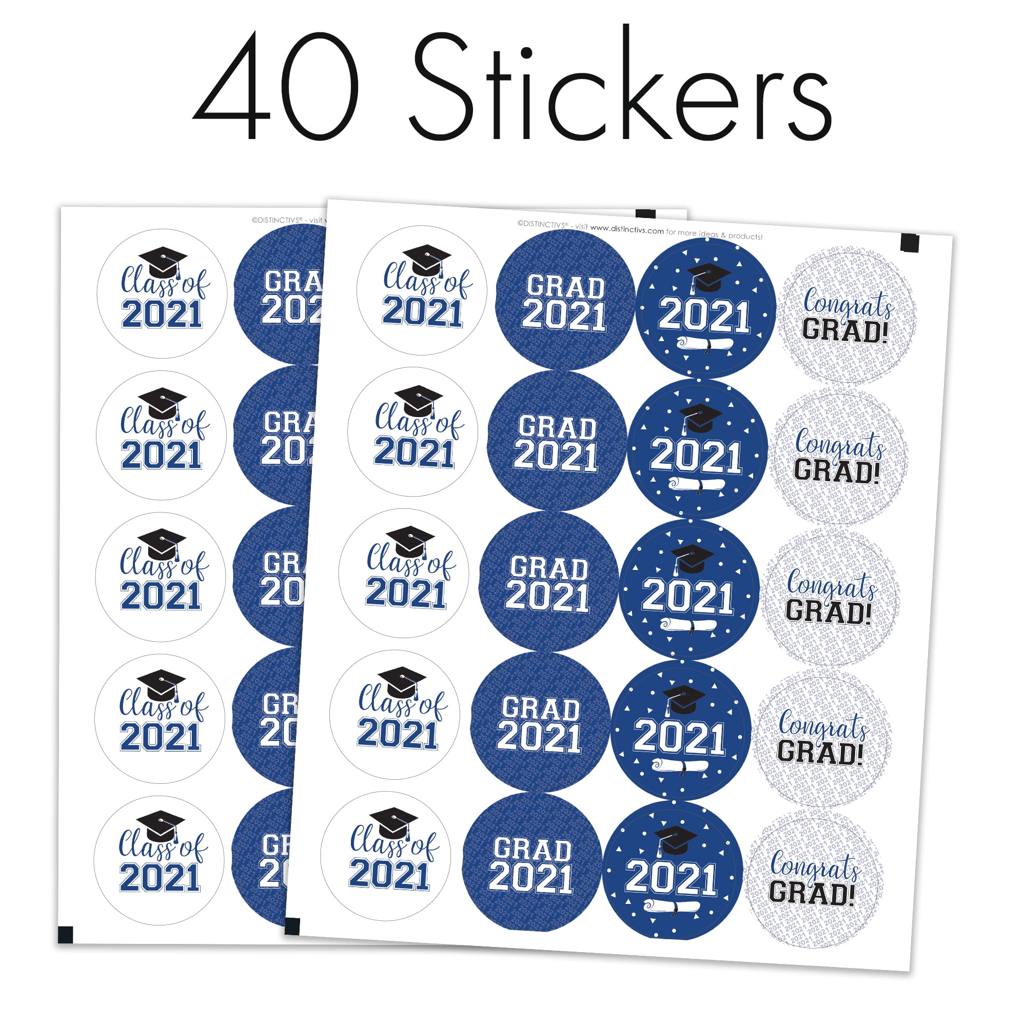 Class of 2019 Party Favor Stickers DISTINCTIVS Blue and White 324 Count
