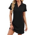 thumbnail image 2 of jinghuiyue Womens Summer Casual Dress Collared V Neck Short Sleeve Waffle Knit Stretch Mini T Shirt Dresses S, 2 of 7