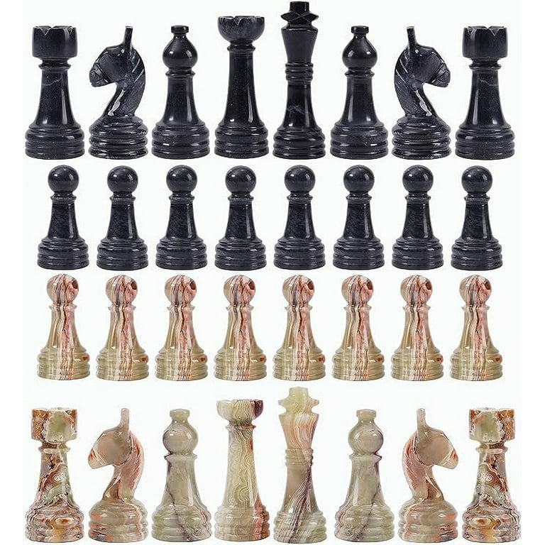 RADICALn Chess Figures Black & Multi Green Handmade Marble Board