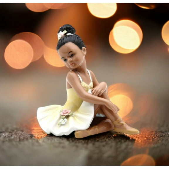Ceramic Ballerina Girl Figurine Yellow Dress 4" African American Gift