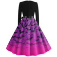 thumbnail image 5 of Halloween Dresses for Women Candy Castle Long Sleeve Hepburn Cocktail Fall Dress V Neck 1950s Funny Cute Tea Length Dress with Belt L, 5 of 5