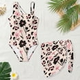 thumbnail image 4 of SEANATIVE Kids Two Piece Swimsuit Set with Swimwear & Mesh Cover-up Skirt, Teen Girls Bathing Suits Cut Out One Shoulder Design, Size 17-18 Years Old, Pink Beige Floral Leopard Print Beige, 4 of 7