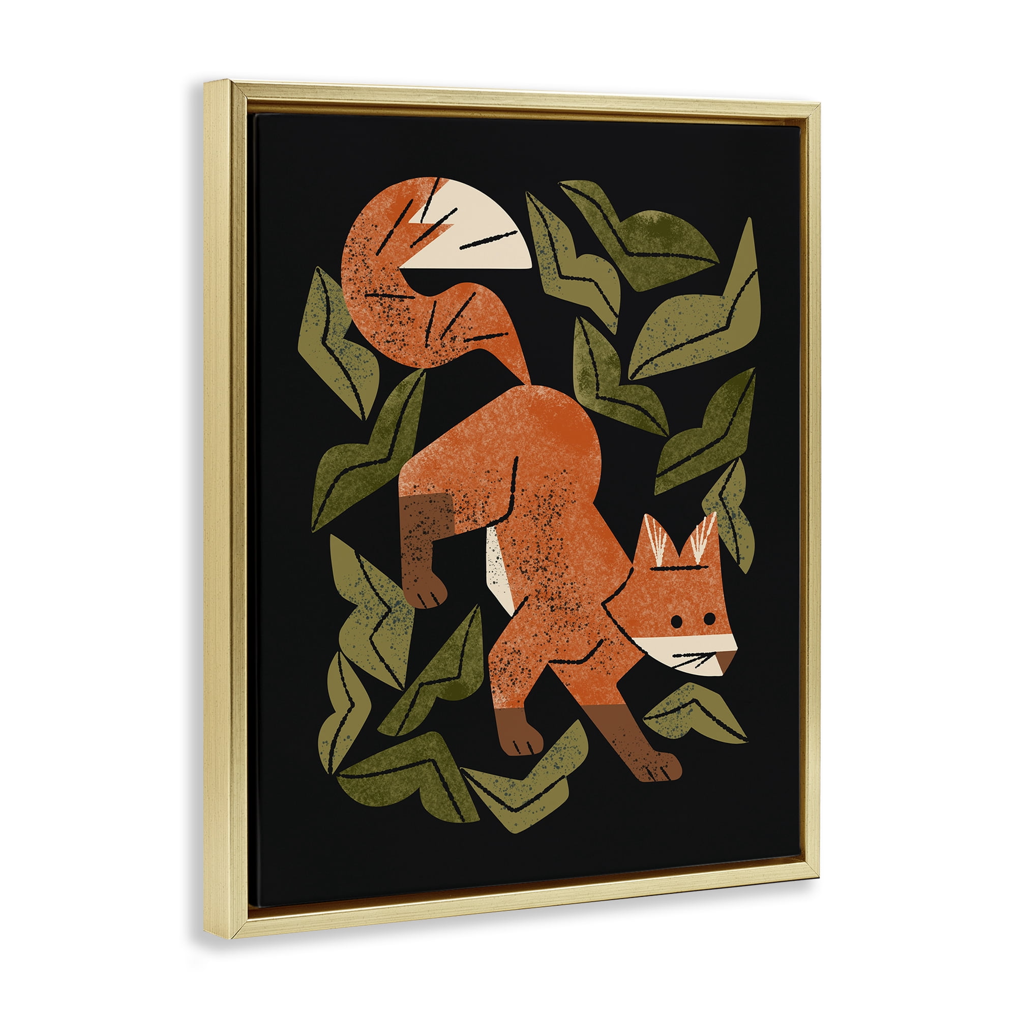 Stupell Industries Fox In The Brush Gold Framed Floater Canvas Wall Art, design by Renea L. Thull