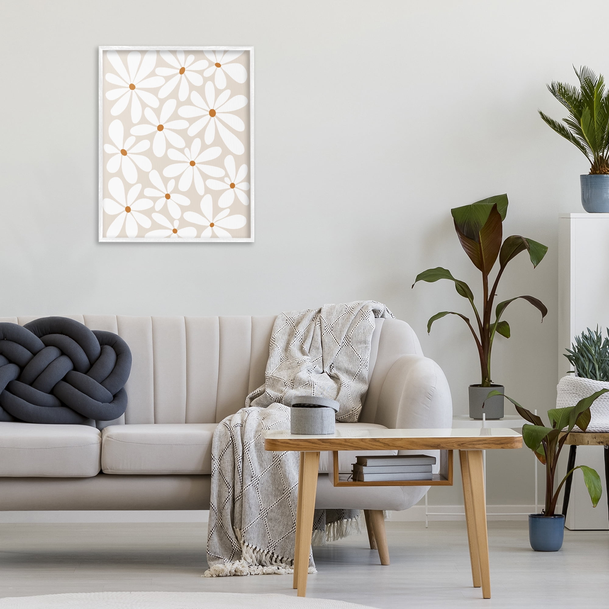 Stupell Industries Beige & White Daisies White Framed Giclee Art, design by Susan Ball