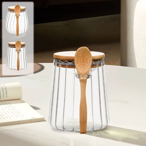 Tarro de Vidrio para Guardar Té con Cuchara | Recipiente Hermético para Hojas de Té, Especias y Hierbas | Recipiente de Vidrio Transparente para Cocina con Tapa | Juego de 1 Pieza