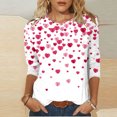 thumbnail image 2 of Heart 3/4 Sleeve Tshirts Womens Plus Size Valentines Tops Cute Holiday Print Tee Basic Tunic Shirts, 2 of 4