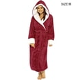 thumbnail image 3 of Women Bathrobe Long Sleeve Cozy Hooded Pajamas Household Dorm Shower Bath Solid Color Robe Autumn Winter Sleepwear Ladies Red M, 3 of 7