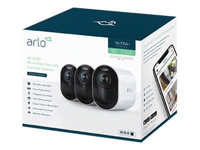 Arlo Ultra 4K HDR Security Camera System VMS5340 - 3 Wire-Free Rechargeable Battery Cameras with Color Night Vision, Auto-Zoom, Weather-Resistant, Smart Siren and One Year of Arlo Smart -