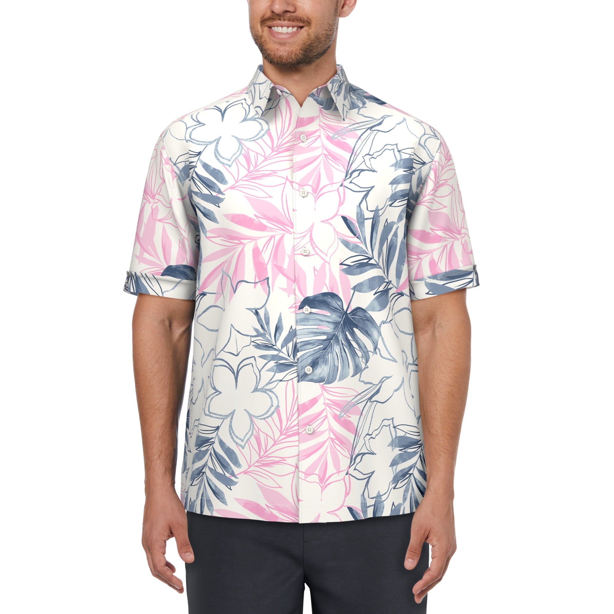 Cafe Luna Men's and Big Men's Tropical Flower Print Short Sleeve Shirt, Sizes S-5XL