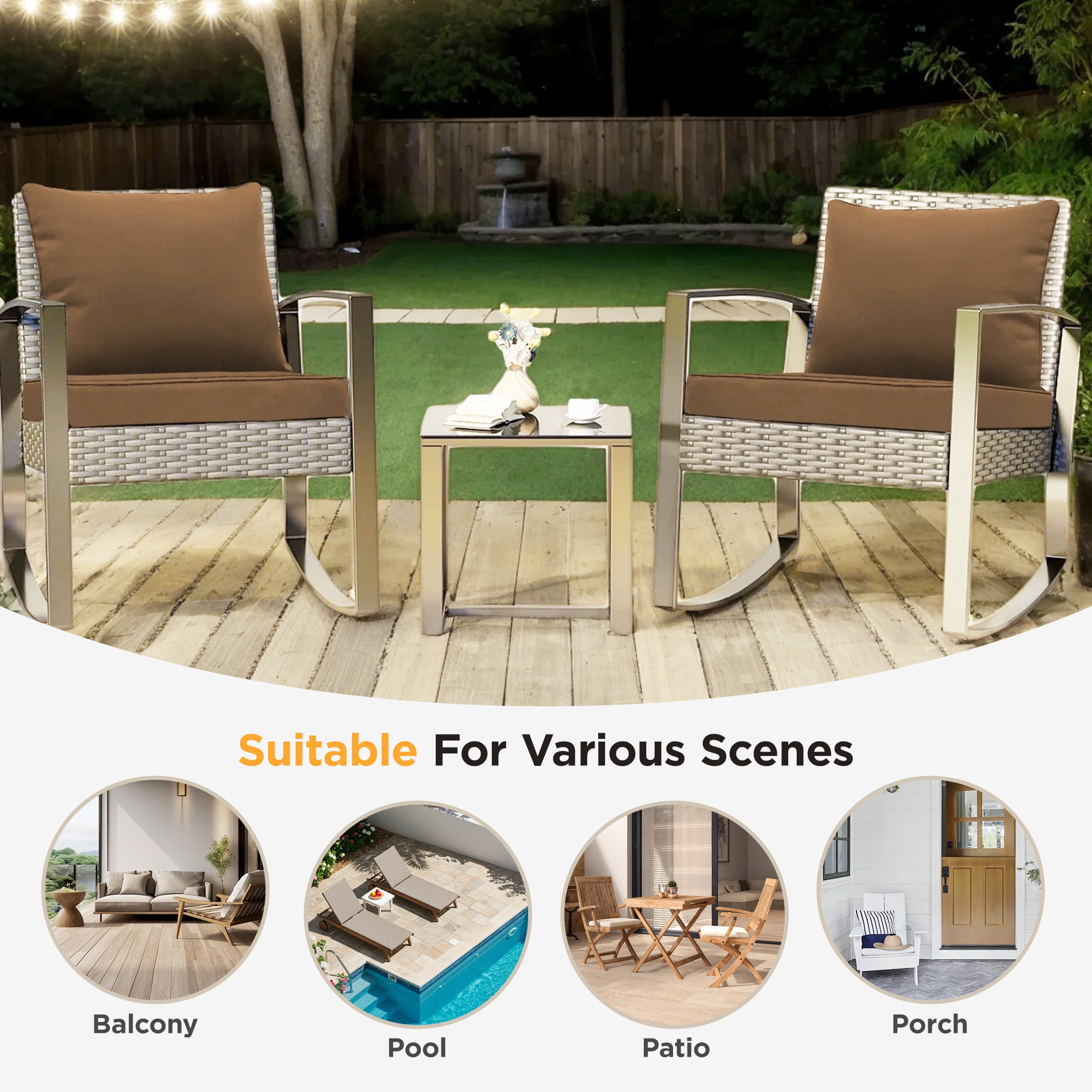 LCGOD Outdoor Chair Cushions Waterproof & Fade-Resistant, Deep Seat Cushion Set, 22x22 Inch, Coffee