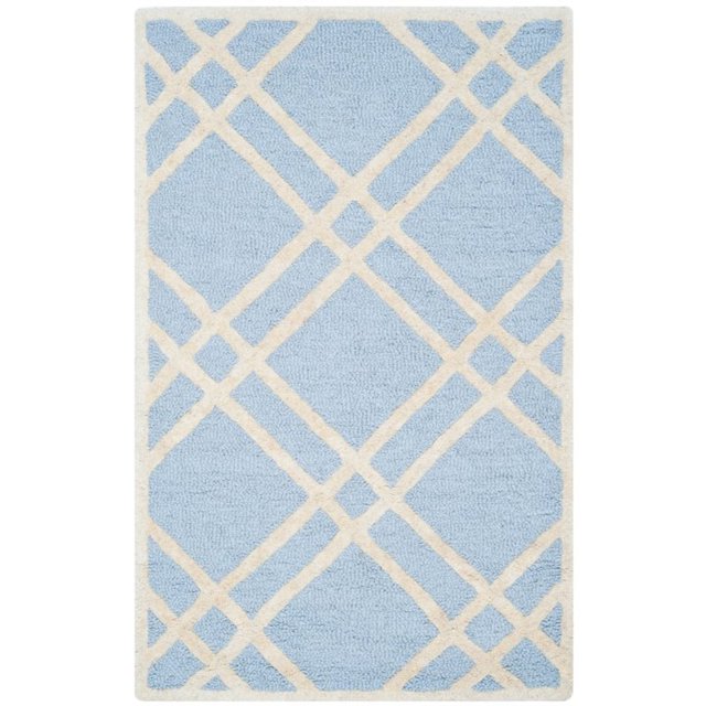 Safavieh Cambridge Collection CAM142A Handmade Moroccan Geometric Light Blue and Ivory Premium Wool Square Area Rug (6' Square)
