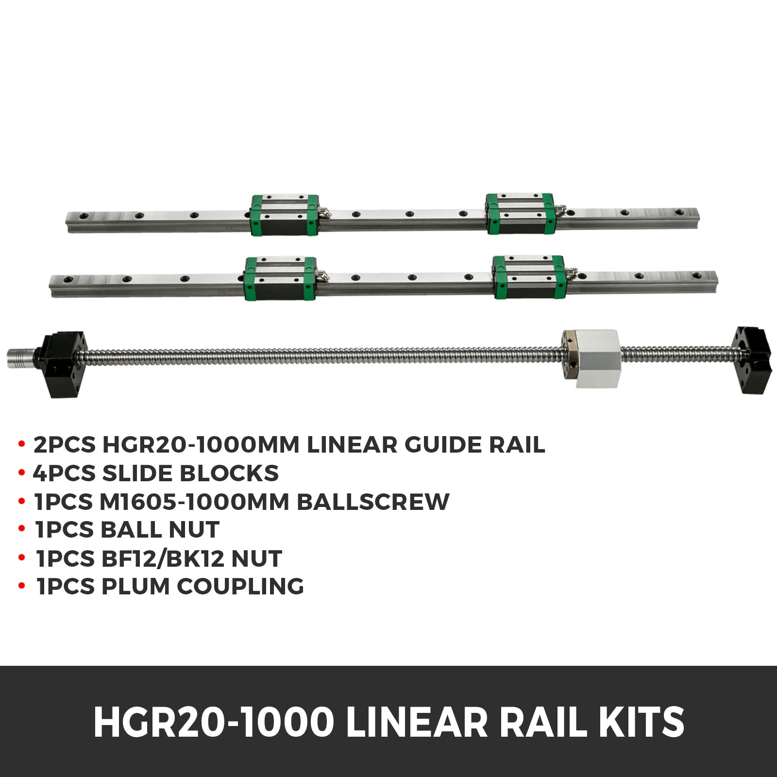 Coupling DSG16H Nut Housing 1PCS RM1605-1550mm Ballscrew with BF12/BK12 Kit Slide Blocks Linear Guide Rail Ball Screw Set for DIY CNC Routers Lathes 2Pcs HGR20-1500mm Linear Rail 