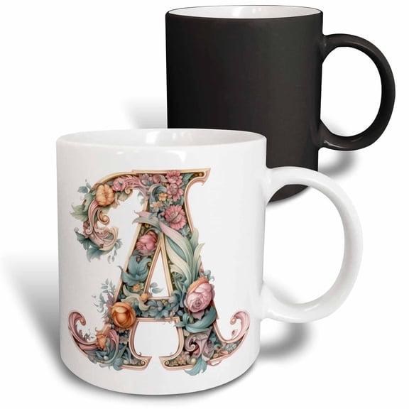 3drose, Fancy Floral Flourish Monogram Initial A, 11oz Magic Transforming Mug