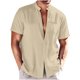 thumbnail image 5 of Blusa de Manga Corta Arrugada Botones Sólidos, Casual Stand-Up Cuello de los Hombres Camiseta, Poliéster Spandex Moda Superior, 5 of 6