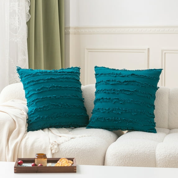 UlikTree Linen Throw Pillow Covers 2 Pack - Green Christmas Decor Cushion Cover for Couch Decorative Square Pillowcase, Solid Modern Style Accent Pillows Covers with Zipper 22x22 Inches Turquoise