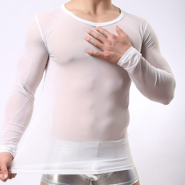 LSLJS Men's Sexy Fashion Breathable Transparent Mesh Long Sleeve T