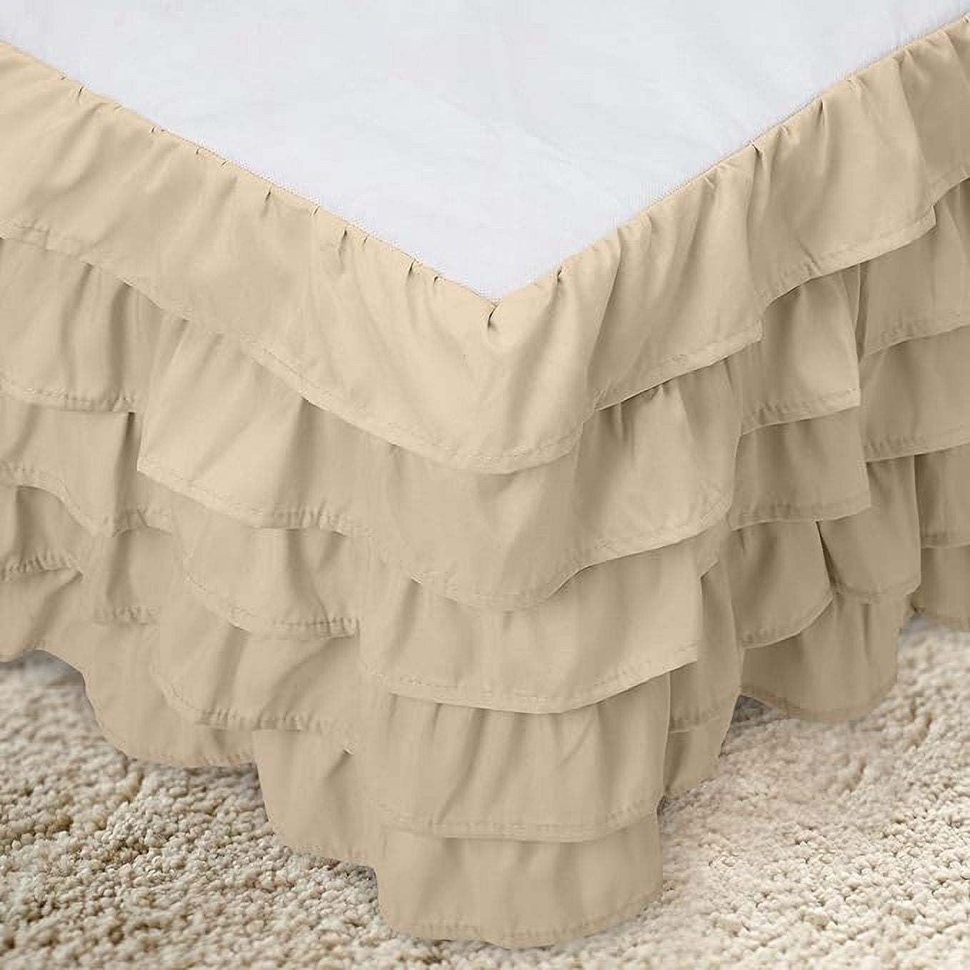 Elegant Comfort Multi-Ruffle Bed Skirt, 1500 Thread Count, Wrinkle and Stain Resistant, 15-Inch Drop, King, Linen Beige