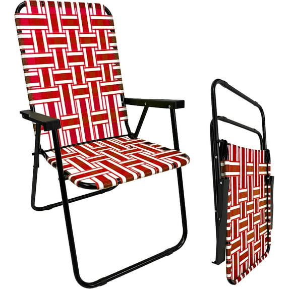 Web Chair – Lightweight & Portable – Retro Style Lawn Chair – High Back Design - Outdoor Chair for Backyard, Camping, Sporting Events, Concerts, Football Games – Easy Folding (Red) 1 Pack