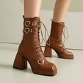 thumbnail image 2 of Mostsola Gothic Boots for Women Block Heel Lace up Combat Boots Square Toe Platofrm Heels, 2 of 9