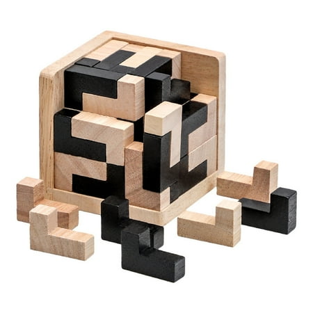Mfigree Brain Teaser Puzzle Cube Wooden Puzzles T Shaped L Puzzle Educational Toy for Kids and Adults, Ideal for Boys & Girls 3-13 Years Old Birthday Gifts