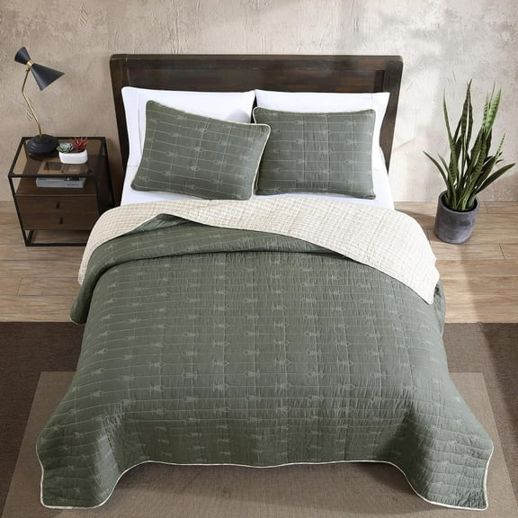 Twin Quilt Set - Reversible Cotton Bedding with Matching Sham, Lightweight Home Decor for All Seasons (Troutdale Green)