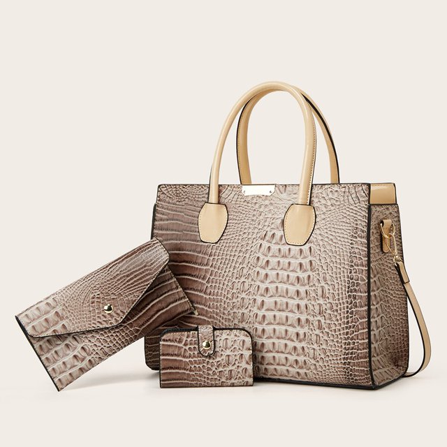 Conjunto de tres piezas de textura de cocodrilo versátil, bolso de mano cruzado de un hombro, a la moda xuanjing unisex