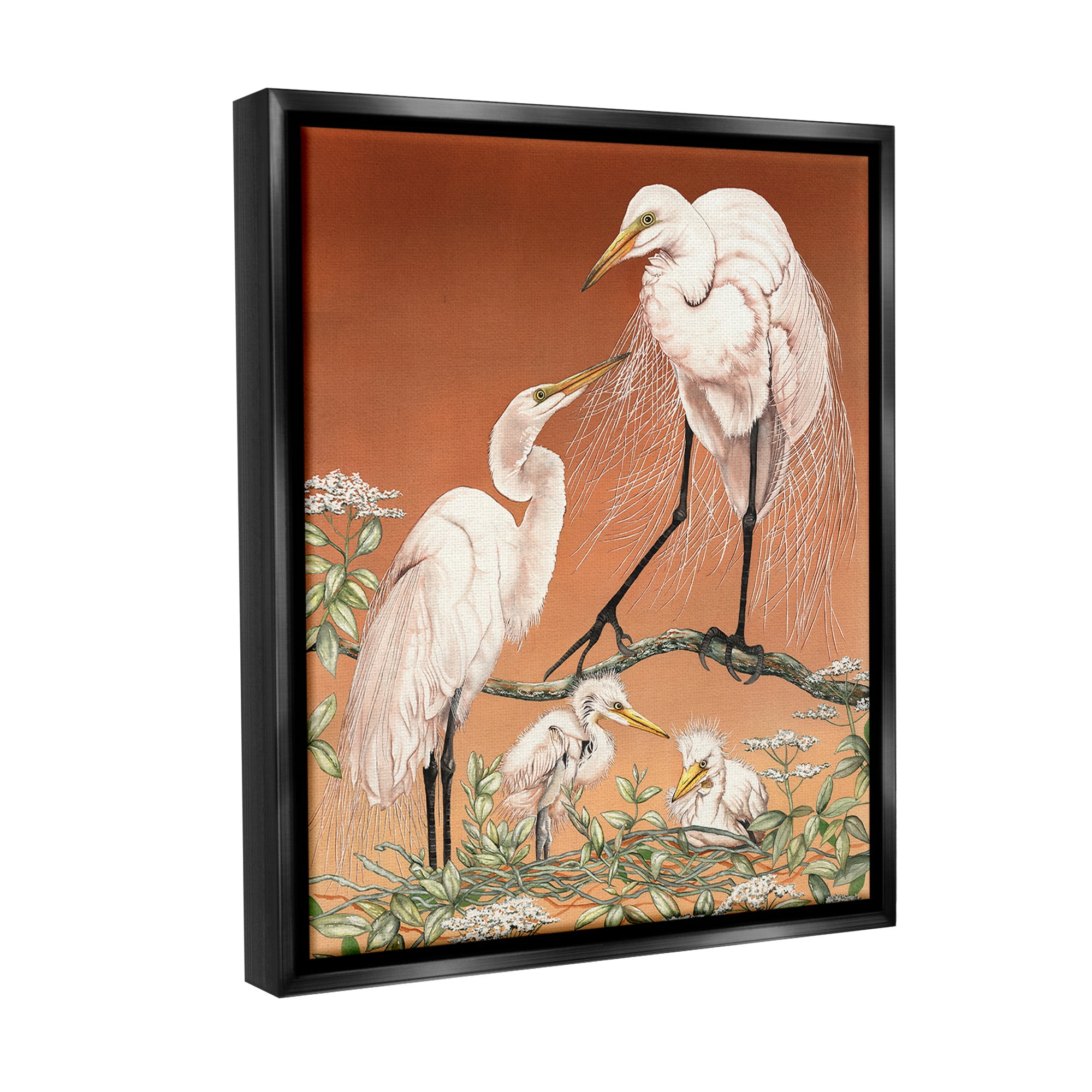 Stupell Industries Traditional Heron Family Animals & Insects Painting Black Floater Framed Canvas Art Print Wall Art, 17 x 21