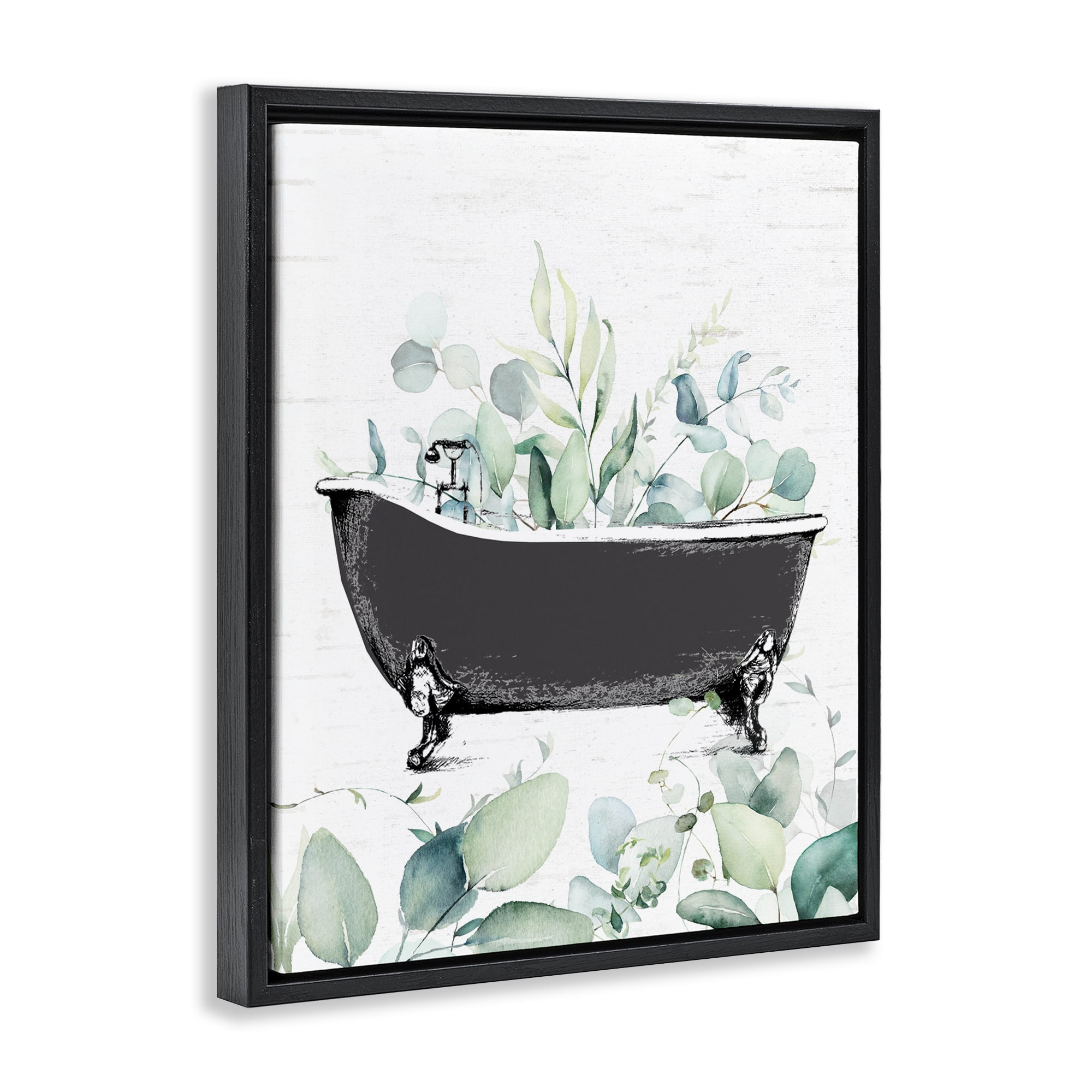 Eucalyptus Leaves Bathtub Black Framed Floater Canvas Wall Art, design by Lettered and Lined