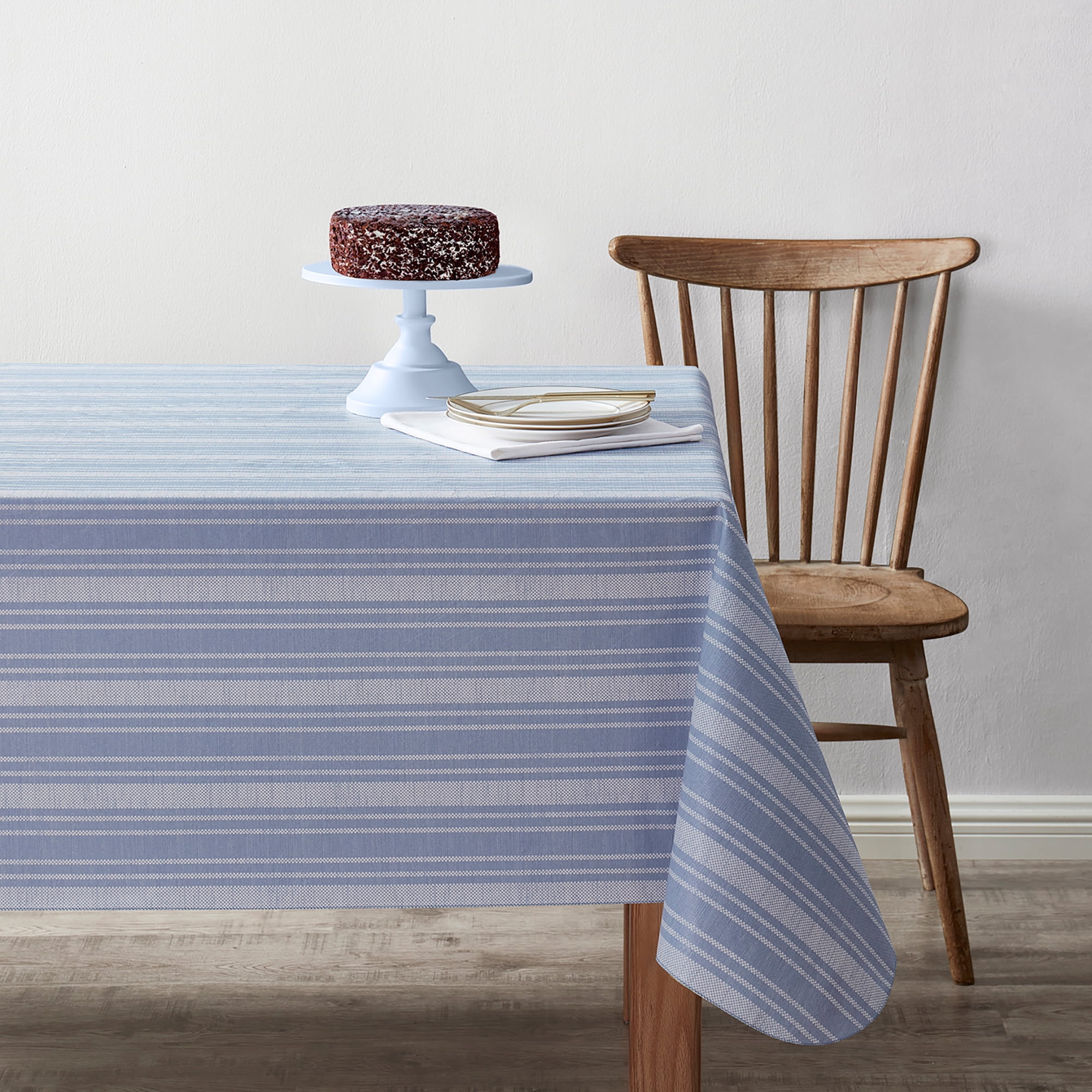 Mainstays Blue Striped PEVA Tablecloth 60" x 102" Rectangle
