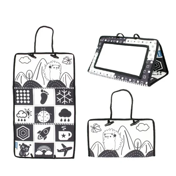 Juguetes de espejo para recién nacidos en blanco y negro, tiempo de barriga para bebés, desarrollo Montessori, juguete sensorial de actividad de alto contraste para gatear