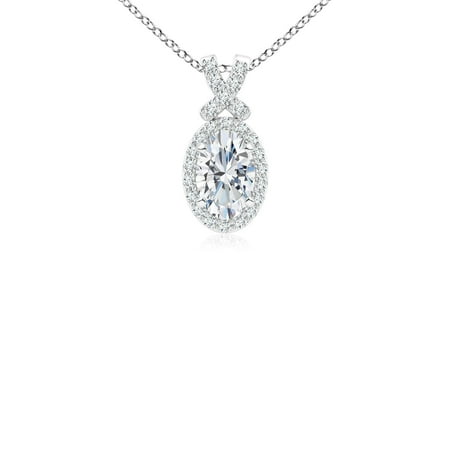 ANGARA Lab Grown Diamond Pendant with Halo for Women in 14K White Gold (Size-6x4mm| Color-F-G| Clarity-VS) | April Birthstone Anniversary Jewelry Gift for Women | Lab-Grown Diamond Necklace
