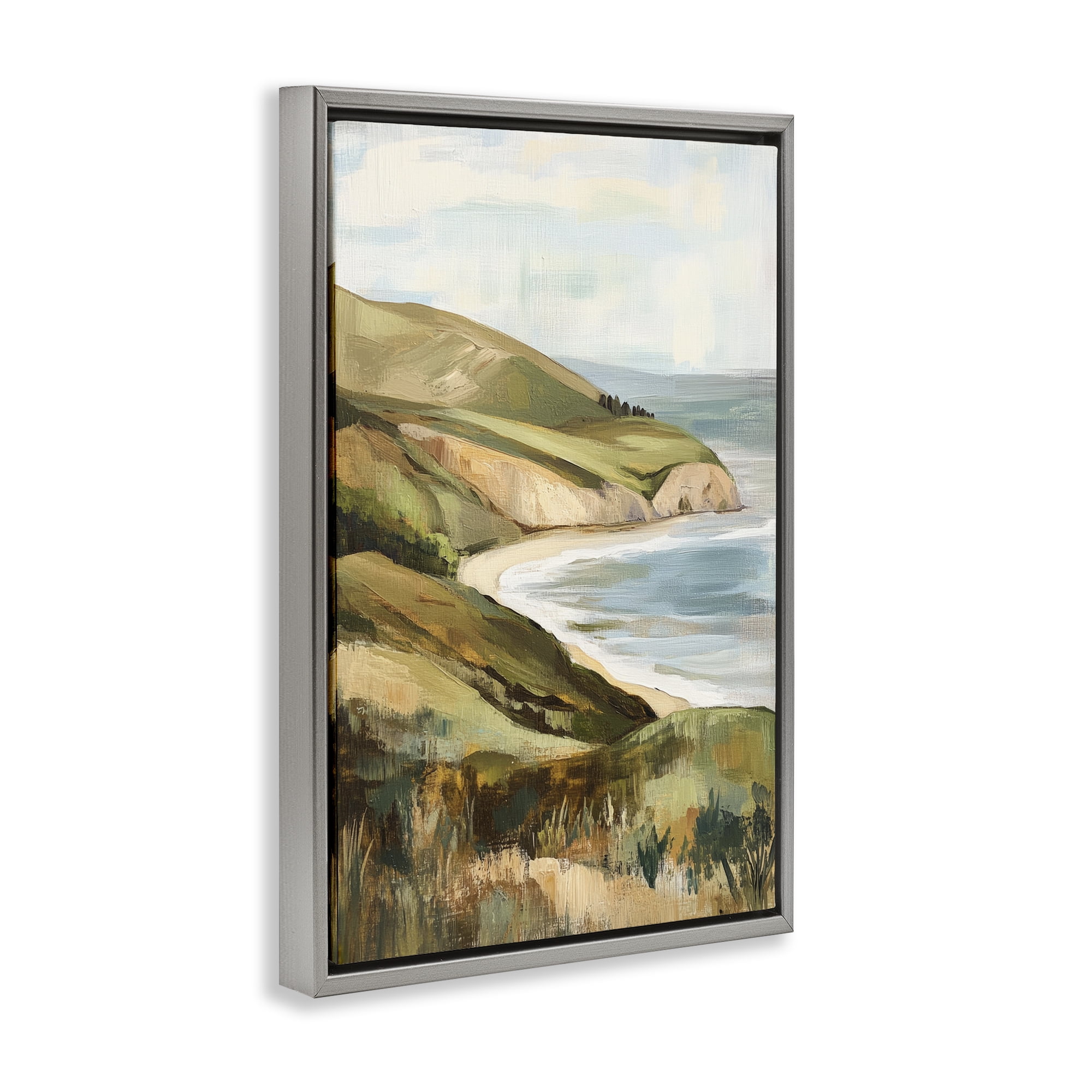 Stupell Industries Painted Cliffside By The Sea Gray Framed Floater Canvas Wall Art, design by Petal Prints Design