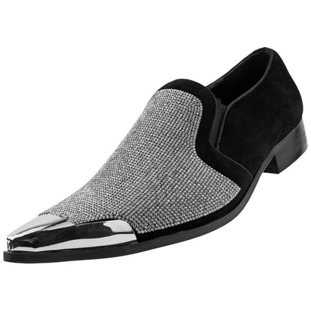 

Bolano Classic Mens Metal Toe Slip On Smoking Loafers Dress Shoes Black/Silver Size 10.5