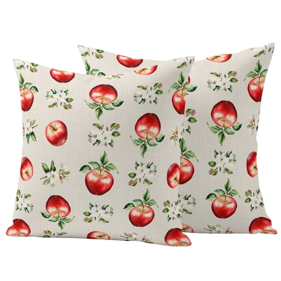 Farmhouse Fruits Outdoor Waterproof Pillow Covers, Green Leaves White Florals Retro Beige Decorative Square Throw Pillowcase Sofa Cushion Sham for Patio/Couch/Chair, 18"x18" 2 Pack