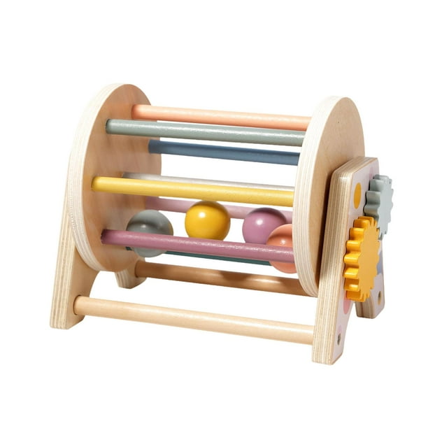 Juguete de tambor rodante de madera, juguete de desarrollo sensorial, juguete educativo Montessori, tambor rodante cilíndrico de bolas para edades de