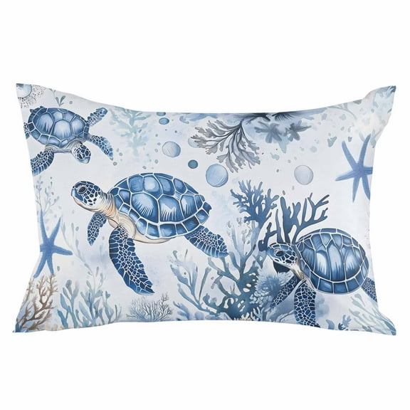 Sea Turtle Coral Nautical Standard Size Pillow Cover, Pillowcase Protectors with Zipper, Breathable Decorative Throw Pillow Case Cover, Pillow Shams for Couch Sofa 20x26Inch