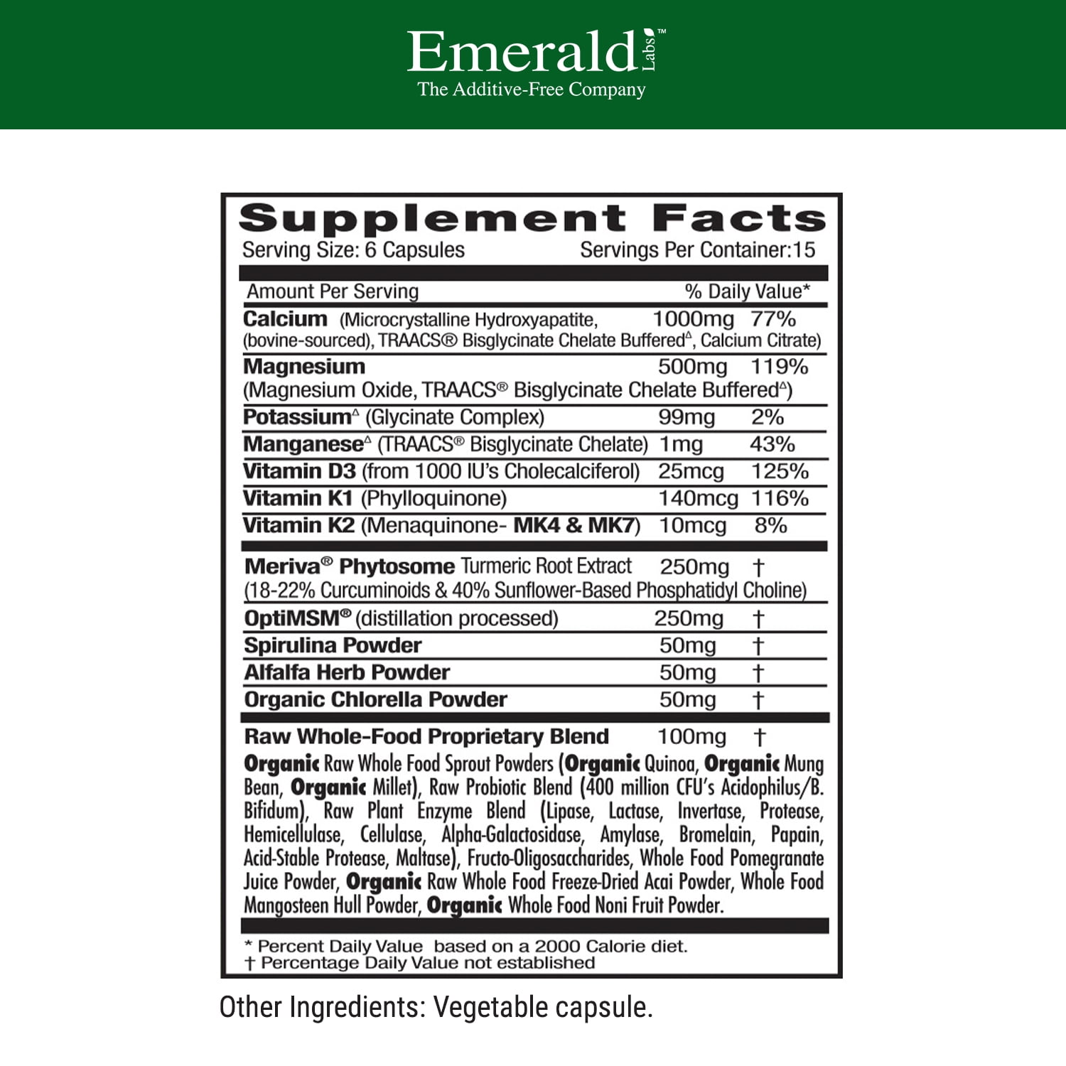 Emerald Labs Osteo Bone Health with Meriva Phytosome, MSM, Vitamin K2 (MK4 and MK7) and Calcium to Support Strong Bones, Joint Strength, and Immune System - 90 Vegetable Capsules