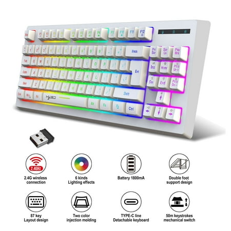 87-KEY Wireless Keyboard Rechargeable Gaming Keyboard Multi-Color Changing LED Backlit Keyboard Mechanical Keyboard, Compact Form Factor, Tactile Switch With Ergonomic Vertical feel For Notebook PC