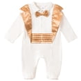 thumbnail image 3 of Faraee Baby Boys Gentleman Romper Button Down One-Piece Outfit Infant Cotton Tuxedo Jumpsuit Newborn Long Sleeve Clothes 0 3 6 12 Months Gold, 3 of 9