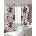 thumbnail image 3 of Christmas Poinsettia Blackout Curtains 84 Inches Long, Xmas Pine Fruit Berry Red Floral Thermal Insulated Black Out Curtains, Darkening Window Curtain Drapes for Bedroom Living Room 42"x84" 2 Panels, 3 of 8