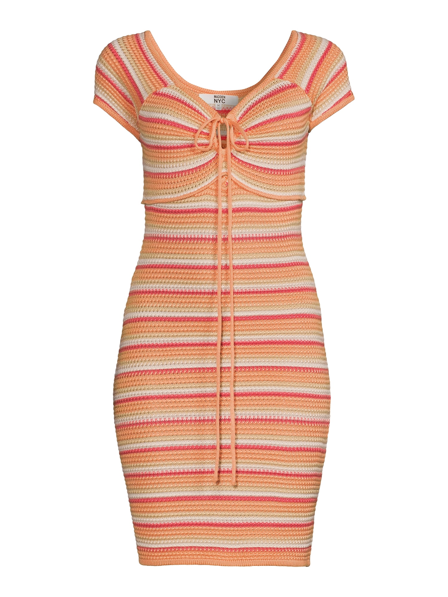 Madden NYC Juniors’ Crochet Sweater Dress with Short Sleeves, Sizes XS-3XL